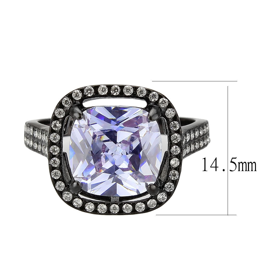 TK3734 IP Black Stainless Steel Ring with AAA Grade CZ in Light Amethyst