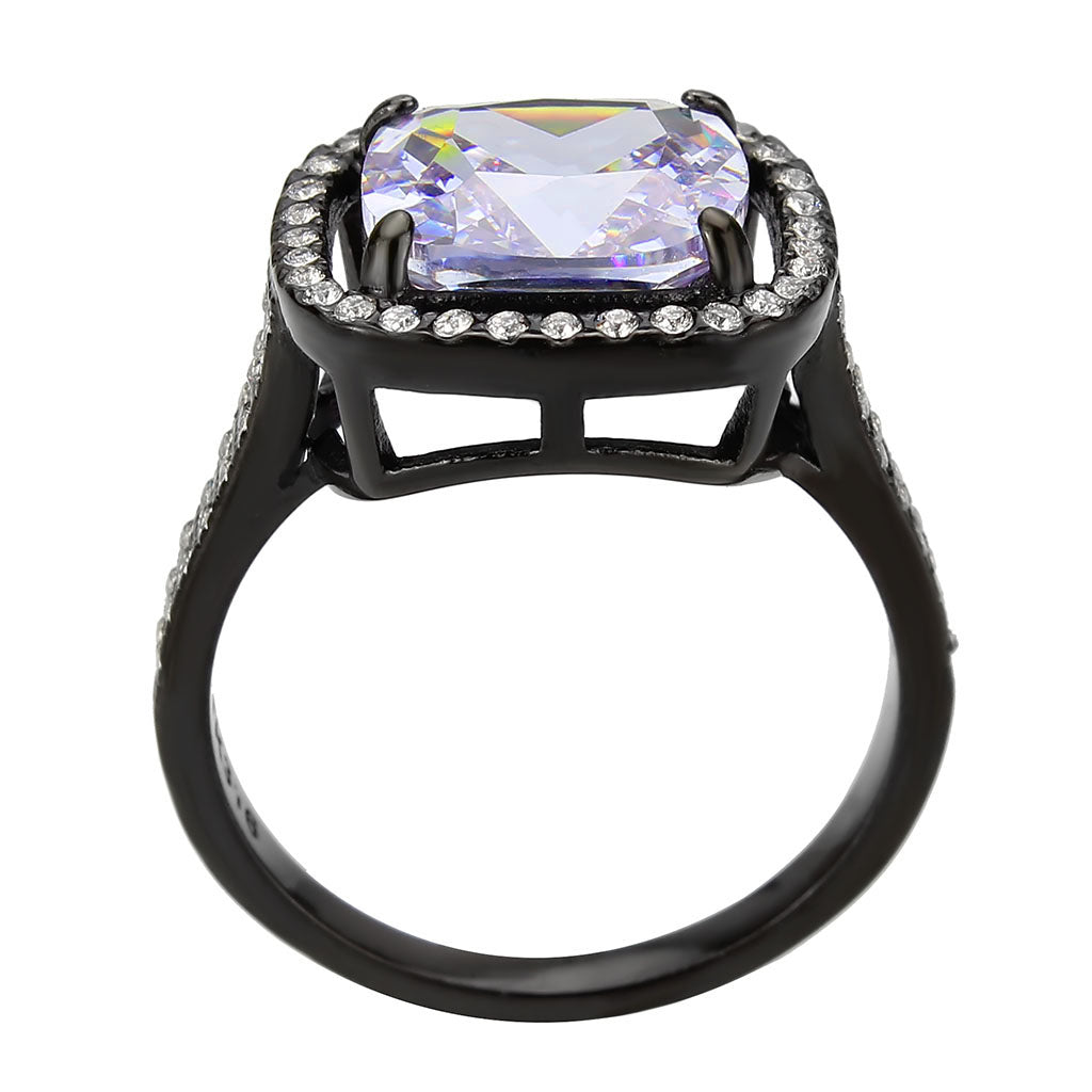 TK3734 IP Black Stainless Steel Ring with AAA Grade CZ in Light Amethyst