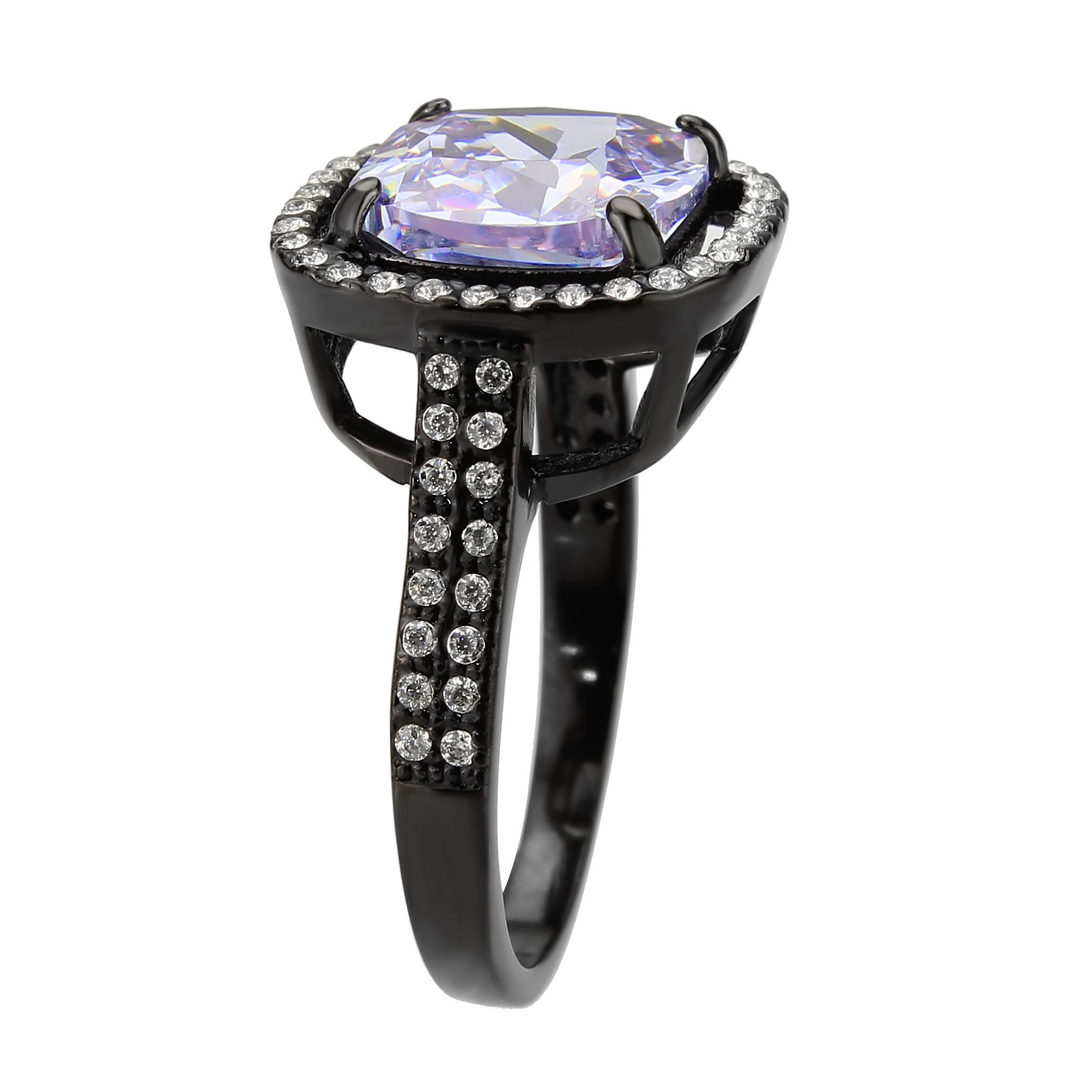 TK3734 IP Black Stainless Steel Ring with AAA Grade CZ in Light Amethyst