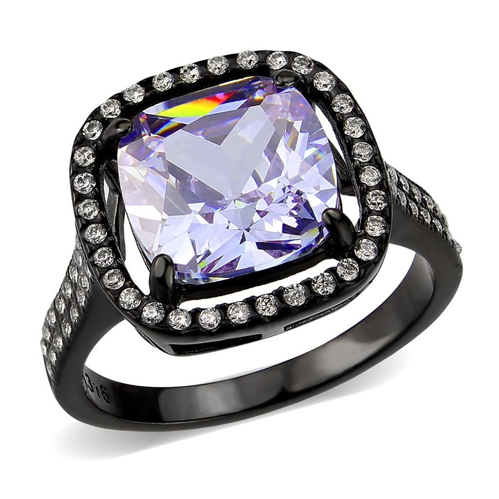 TK3734 IP Black Stainless Steel Ring with AAA Grade CZ in Light Amethyst