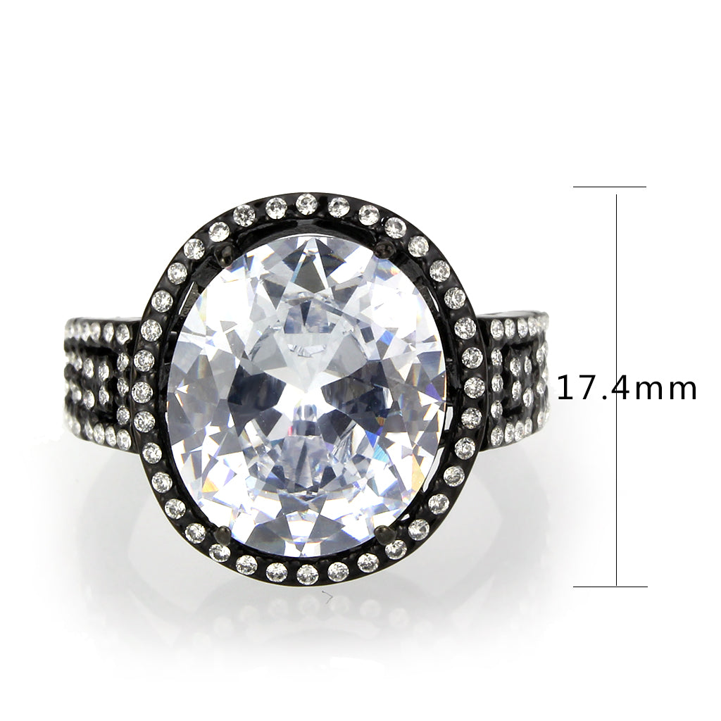 TK3735 IP Black Stainless Steel Ring with AAA Grade CZ in Clear