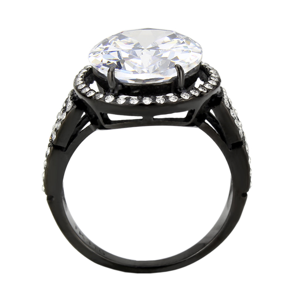 TK3735 IP Black Stainless Steel Ring with AAA Grade CZ in Clear