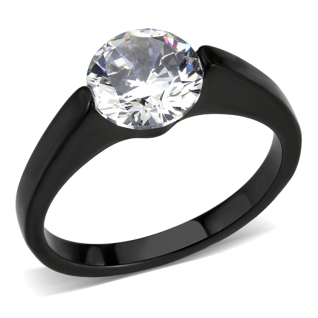 TK3737 - IP Black Stainless Steel Ring with AAA Grade CZ in Clear