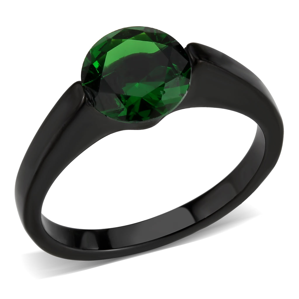 TK3738 IP Black Stainless Steel Ring with Synthetic in Emerald