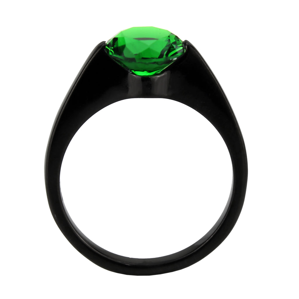 TK3738 IP Black Stainless Steel Ring with Synthetic in Emerald