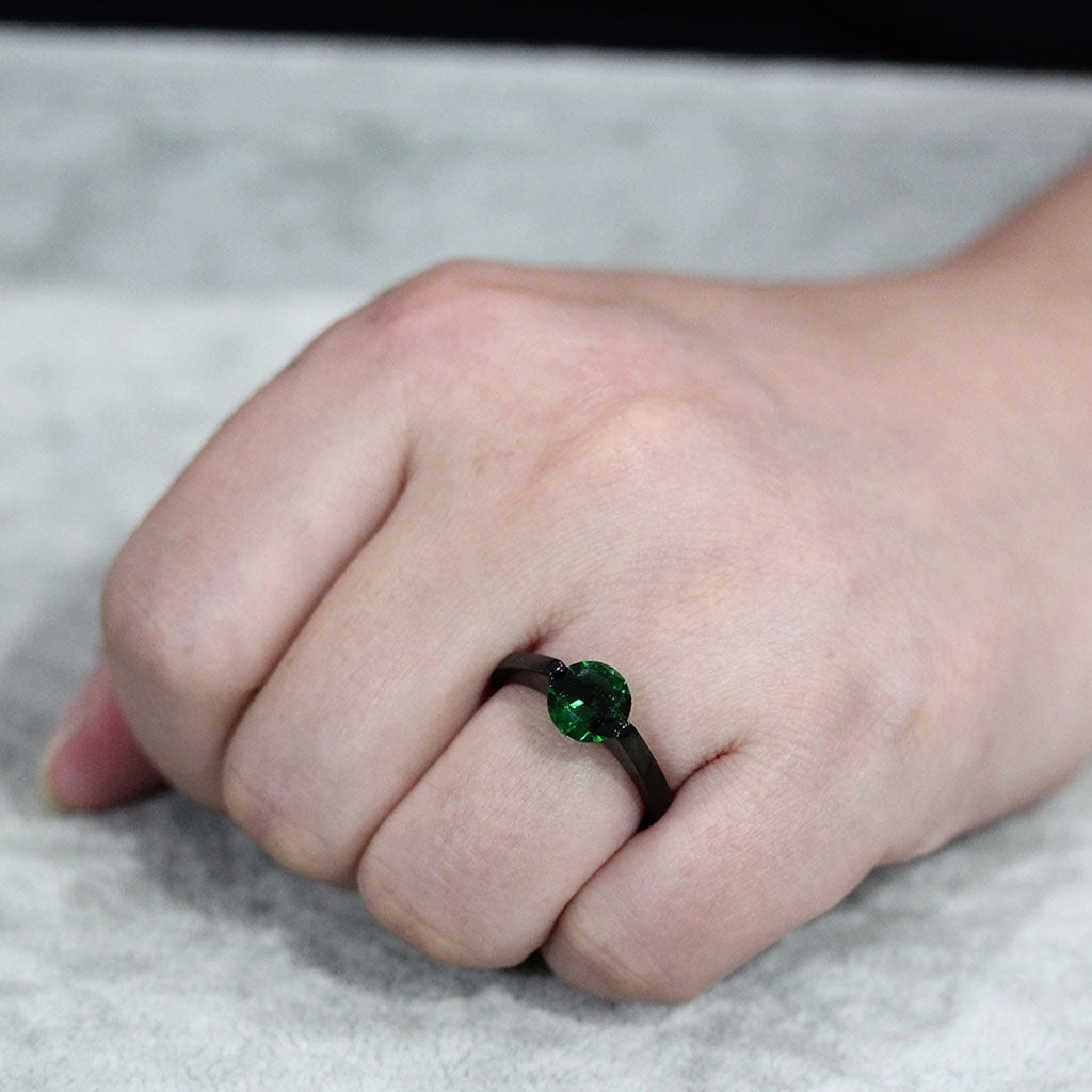 TK3738 IP Black Stainless Steel Ring with Synthetic in Emerald