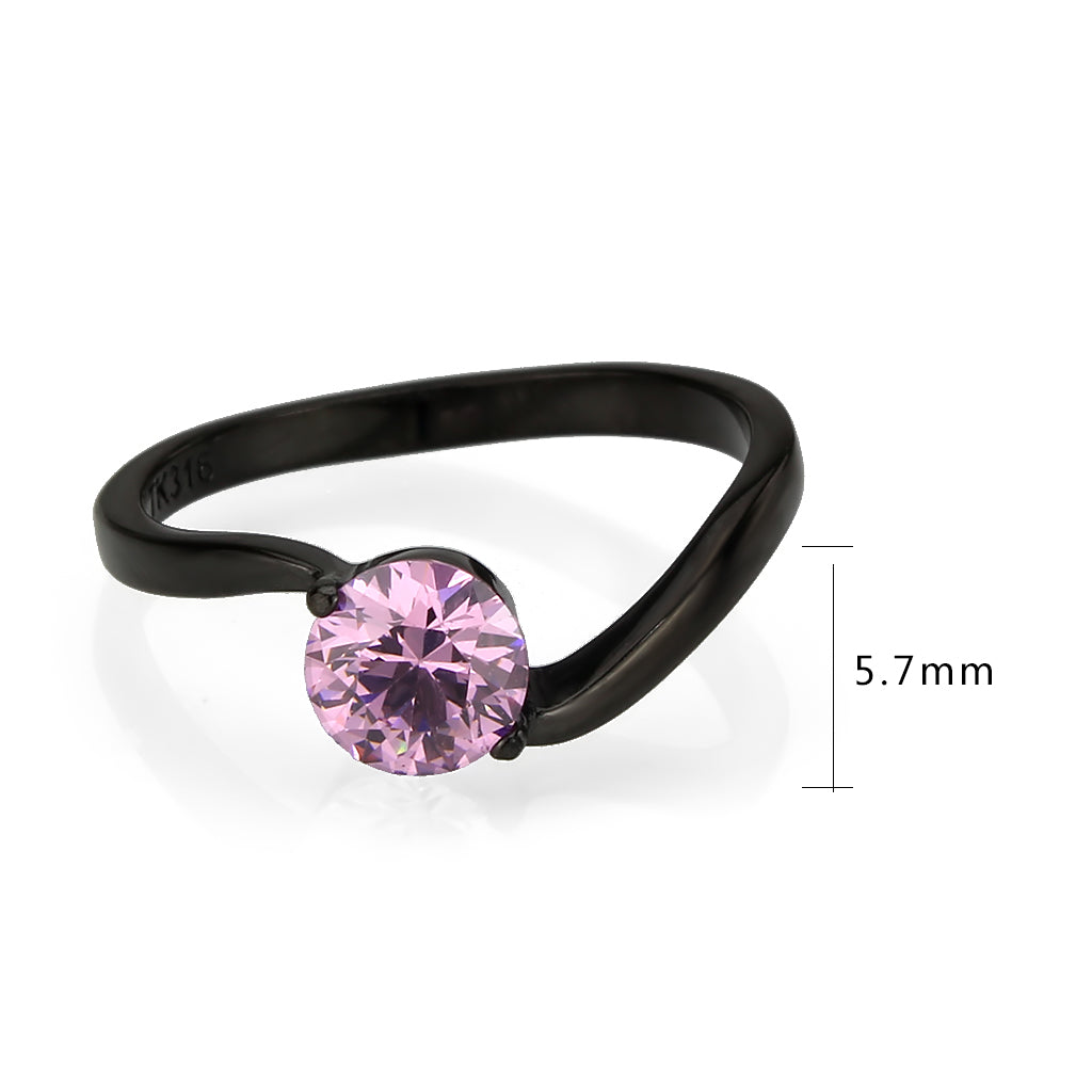 TK3739 IP Black Stainless Steel Ring with AAA Grade CZ in Rose