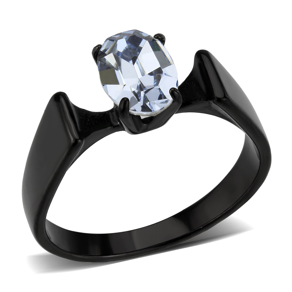 TK3740 IP Black Stainless Steel Ring with Top Grade Crystal in Aquamarine