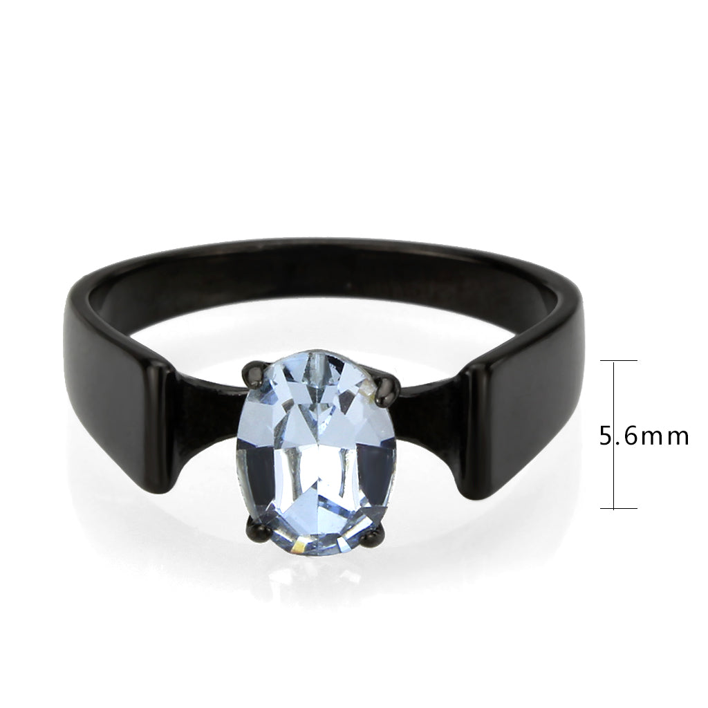 TK3740 IP Black Stainless Steel Ring with Top Grade Crystal in Aquamarine