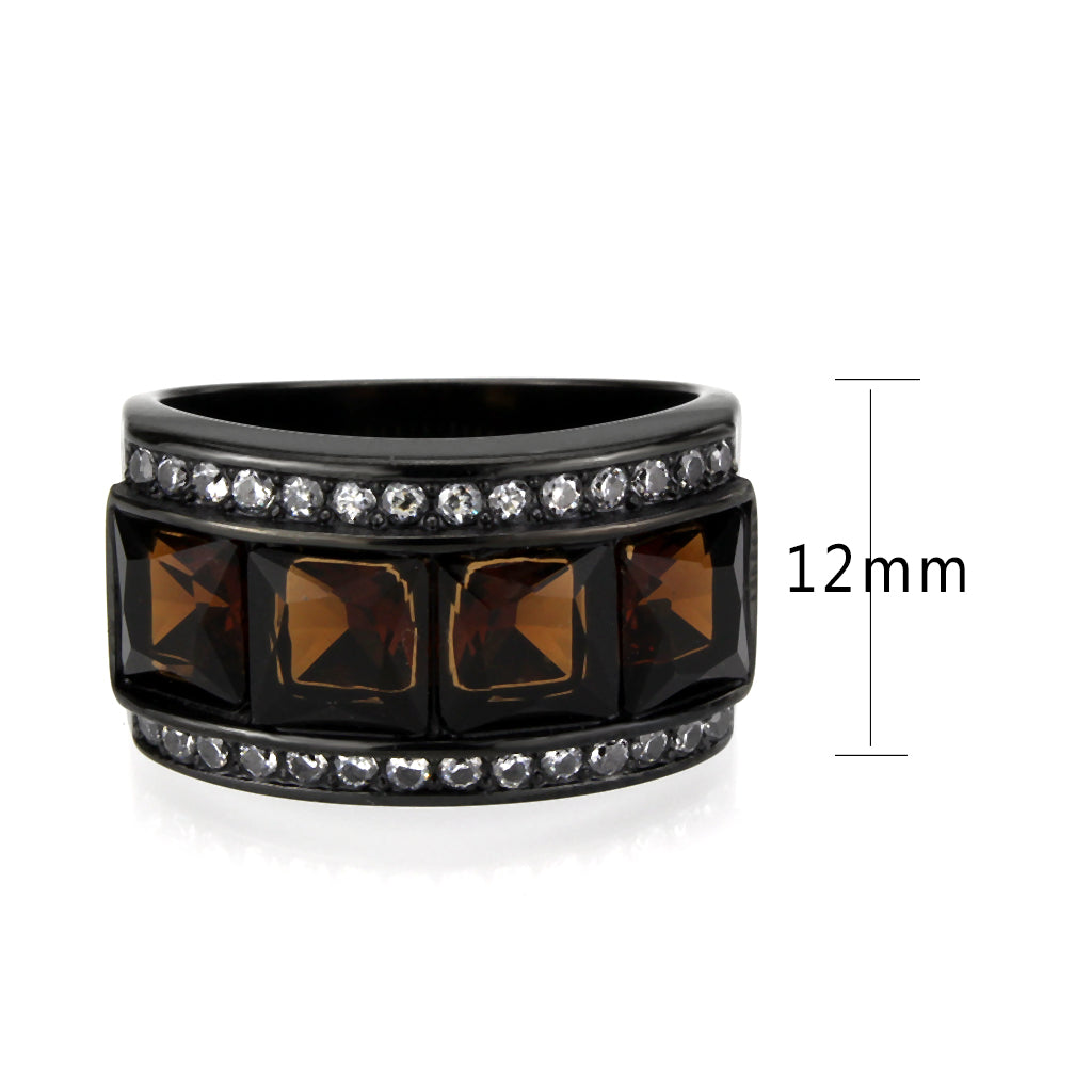 TK3746 IP Black Stainless Steel Ring with Synthetic in Brown