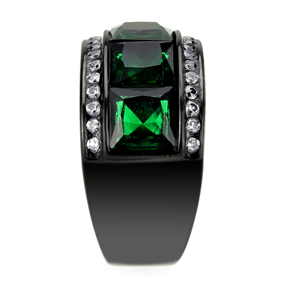 TK3747 IP Black Stainless Steel Ring with Synthetic in Emerald