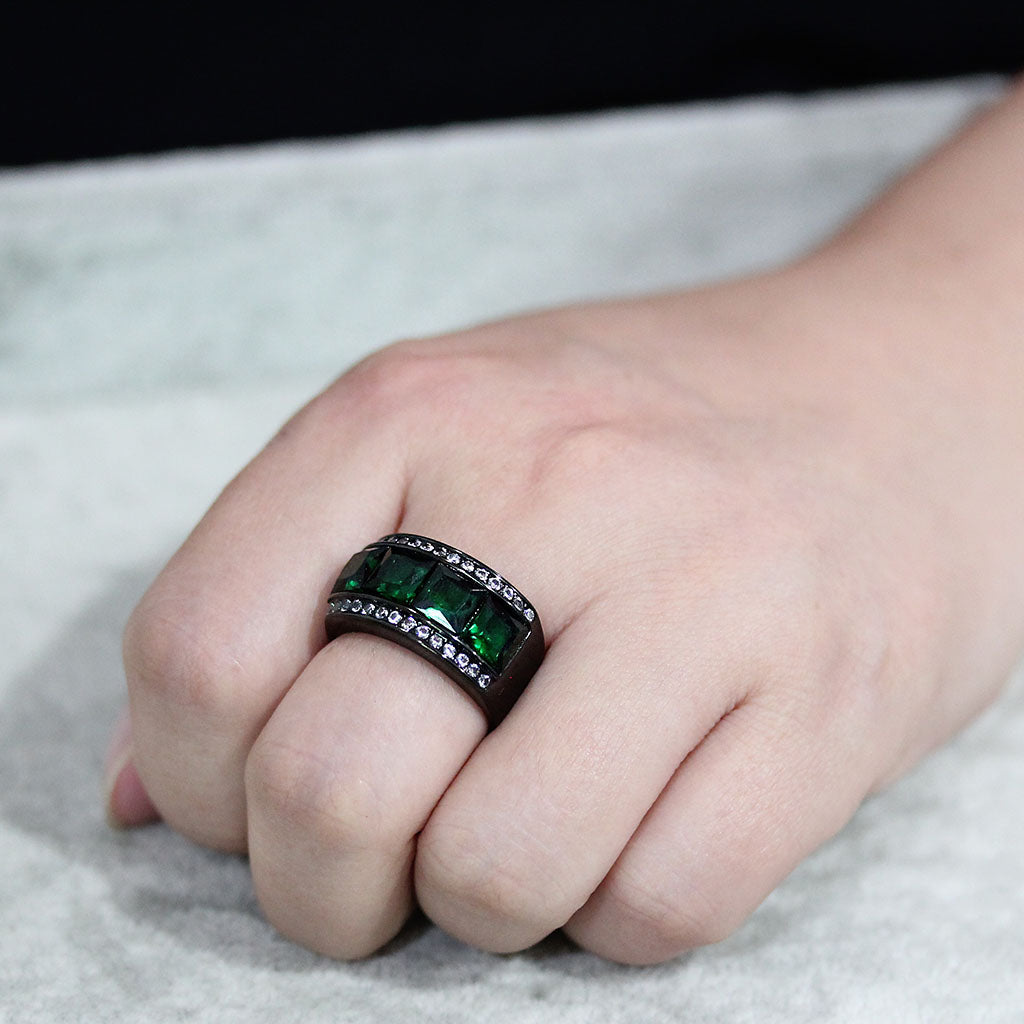 TK3747 IP Black Stainless Steel Ring with Synthetic in Emerald