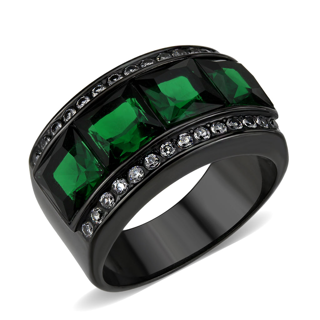 TK3747 IP Black Stainless Steel Ring with Synthetic in Emerald