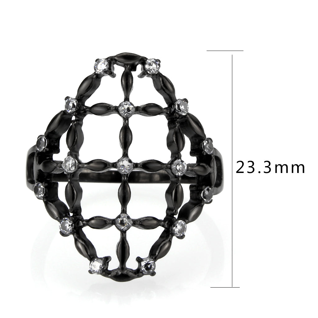 TK3749 IP Black Stainless Steel Ring with AAA Grade CZ in Clear