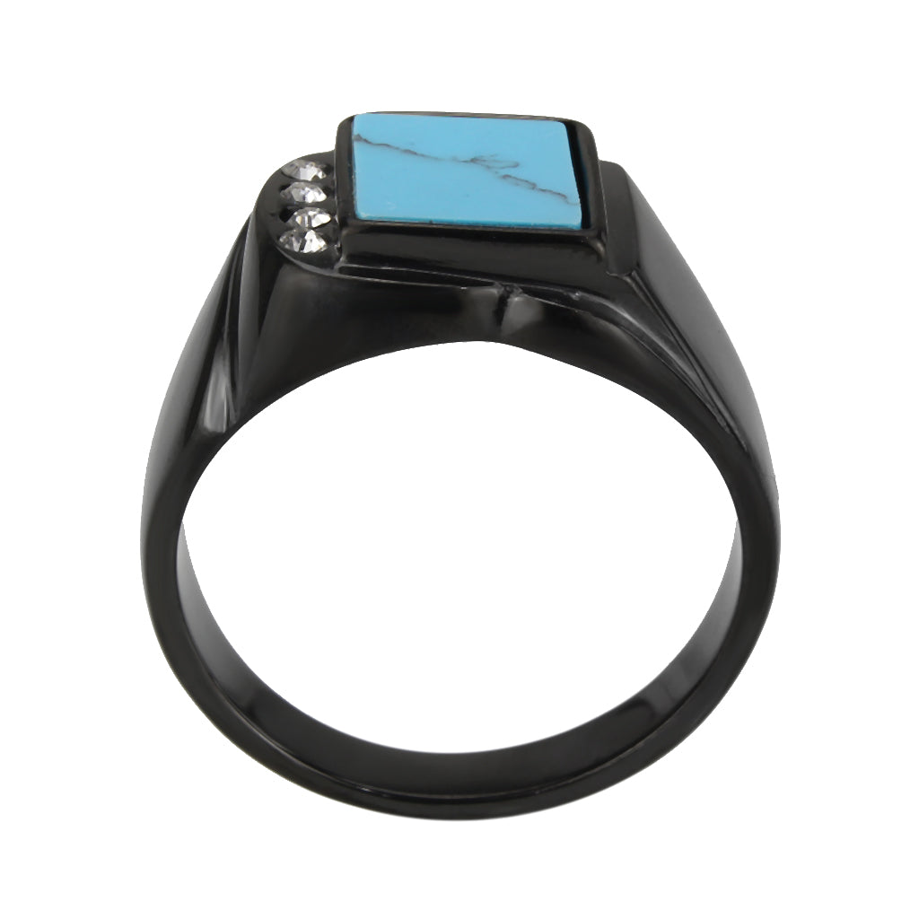 TK3755 IP Black Stainless Steel Ring with Synthetic in Sea Blue