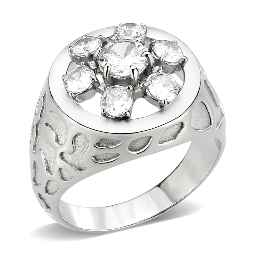 TK3762 - High polished (no plating) Stainless Steel Ring with AAA Grade CZ in Clear