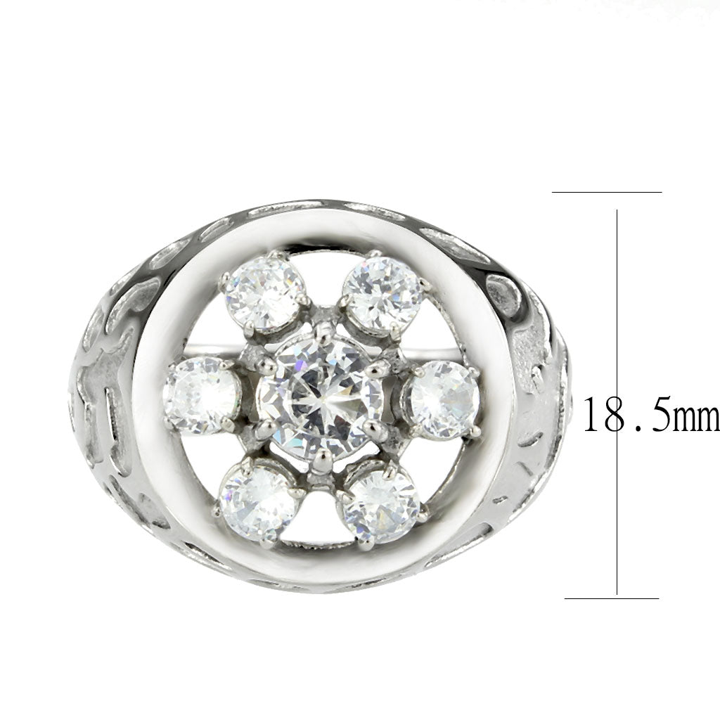 TK3762 - High polished (no plating) Stainless Steel Ring with AAA Grade CZ in Clear