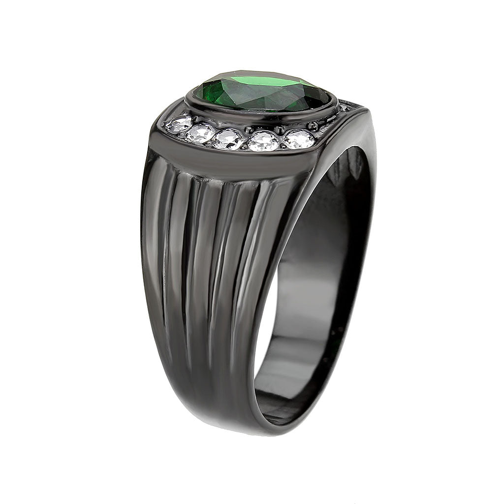 TK3764 - IP Black (Ion Plating) Stainless Steel Ring with Synthetic in Emerald