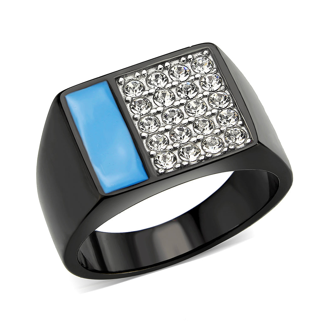 TK3765 - Two Tone IP Black (Ion Plating) Stainless Steel Ring with Top Grade Crystal in Clear