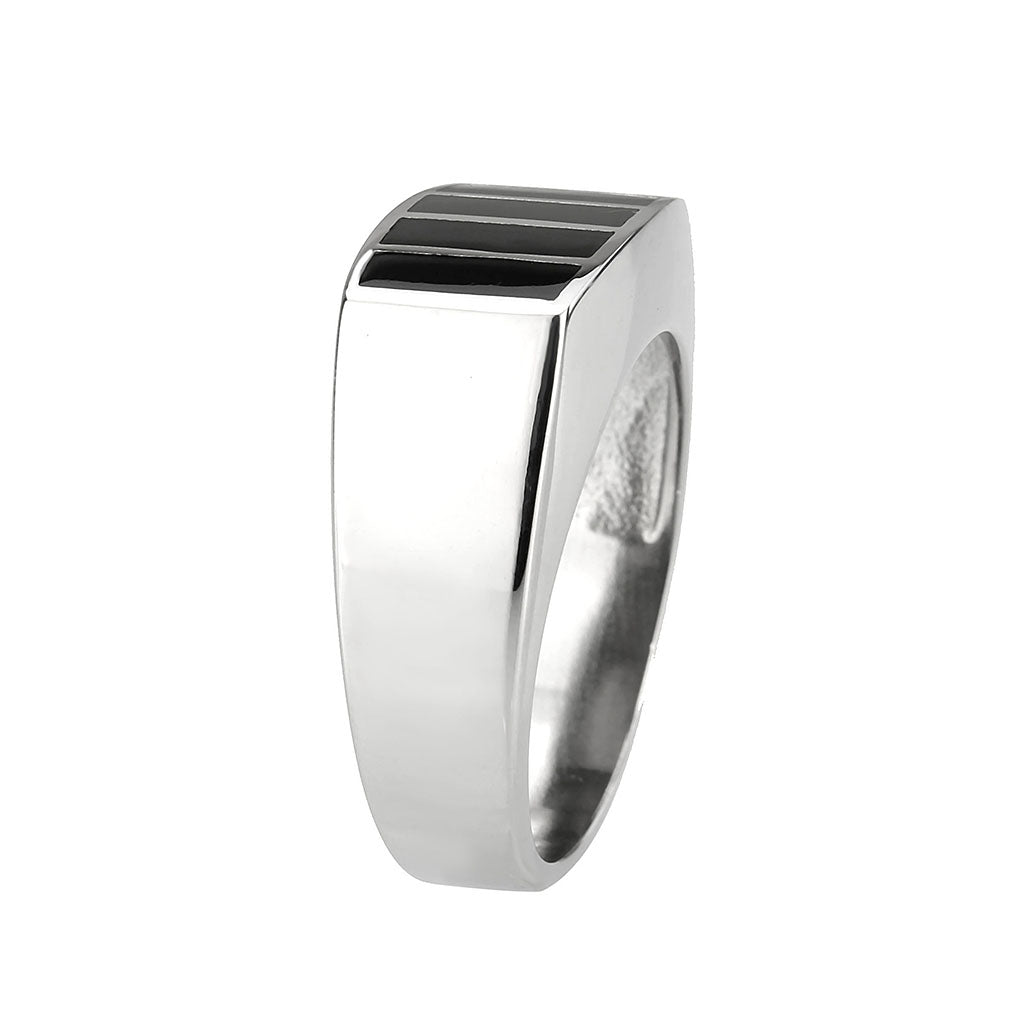 TK3767 - High polished (no plating) Stainless Steel Ring with Epoxy in Jet