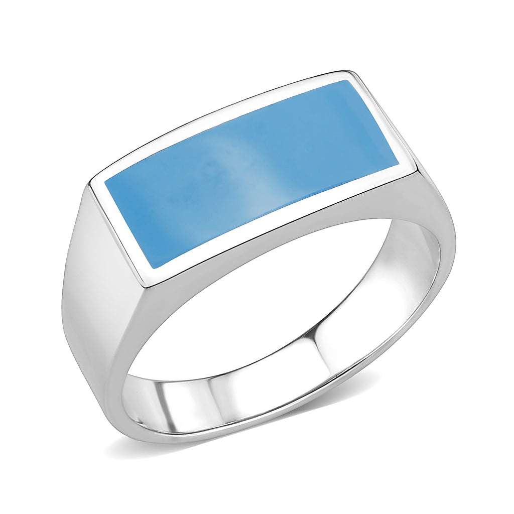 TK3770 - High polished (no plating) Stainless Steel Ring with Epoxy in SeaBlue