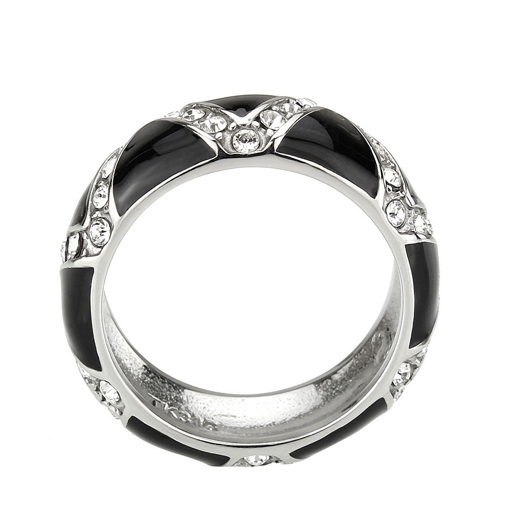 TK3773 - High polished (no plating) Stainless Steel Ring with Top Grade Crystal in Clear