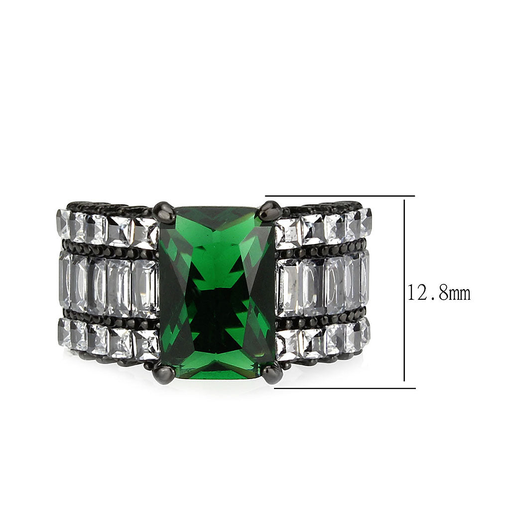 TK3774 - IP Black (Ion Plating) Stainless Steel Ring with Synthetic in Emerald