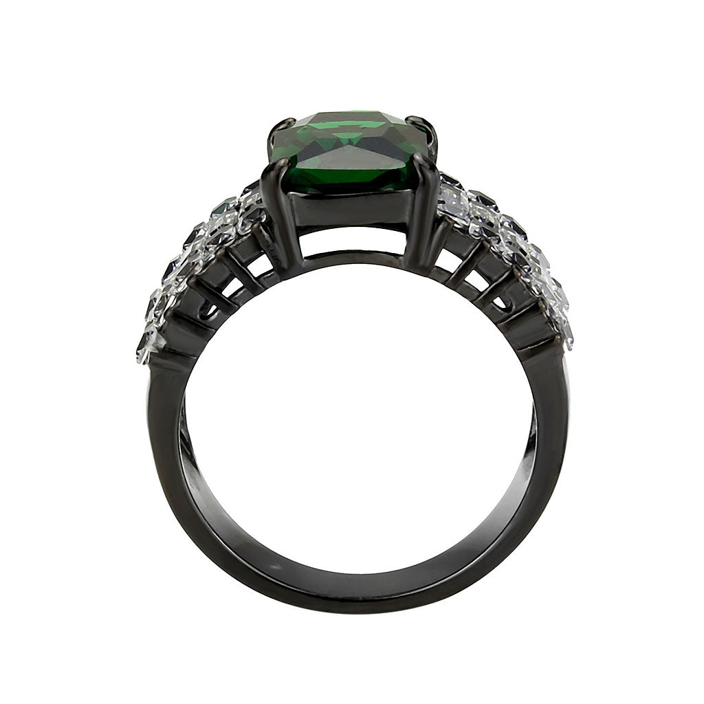 TK3774 - IP Black (Ion Plating) Stainless Steel Ring with Synthetic in Emerald