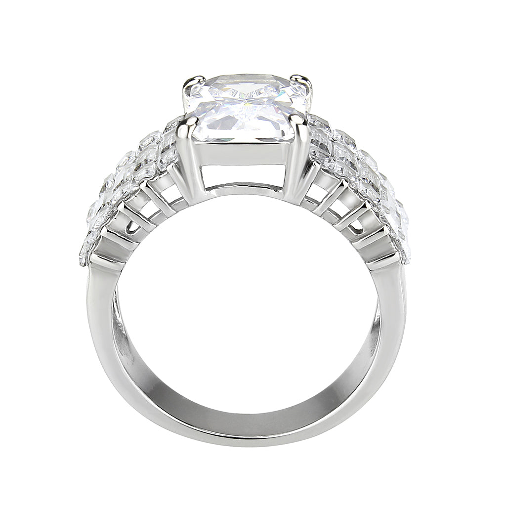 TK3775 - High polished (no plating) Stainless Steel Ring with AAA Grade CZ in Clear