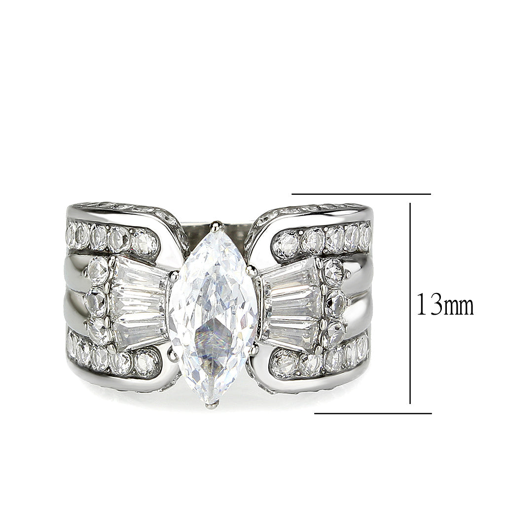 TK3777 - High polished (no plating) Stainless Steel Ring with AAA Grade CZ in Clear