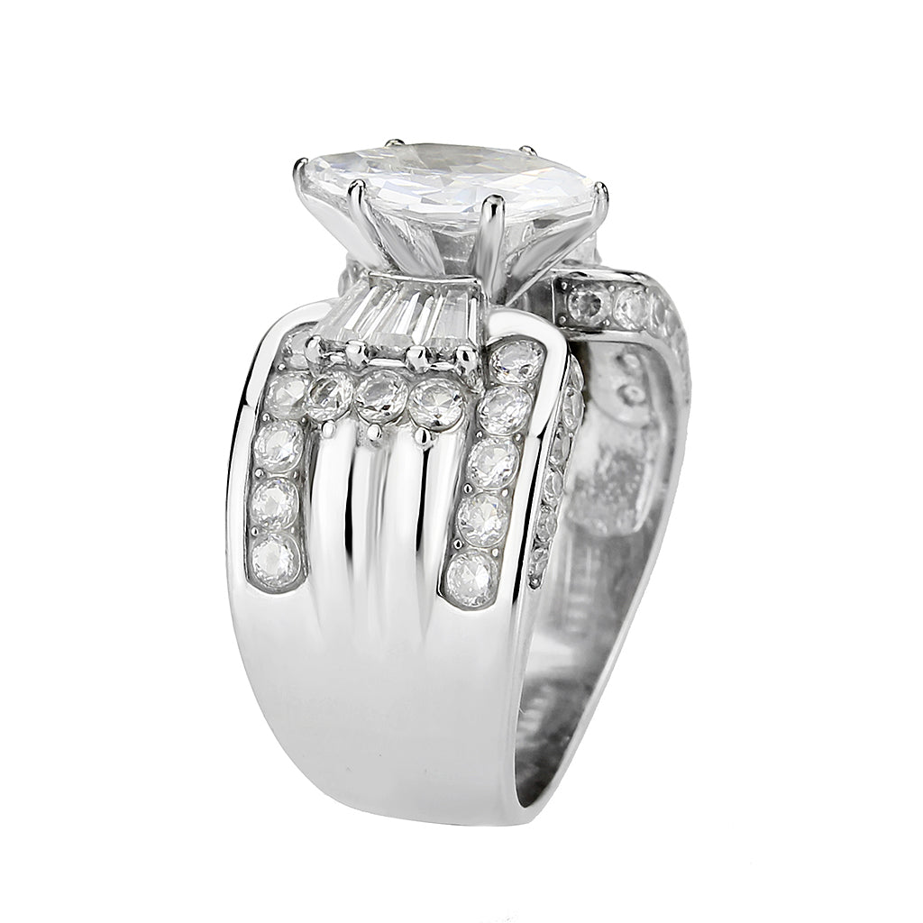 TK3777 - High polished (no plating) Stainless Steel Ring with AAA Grade CZ in Clear