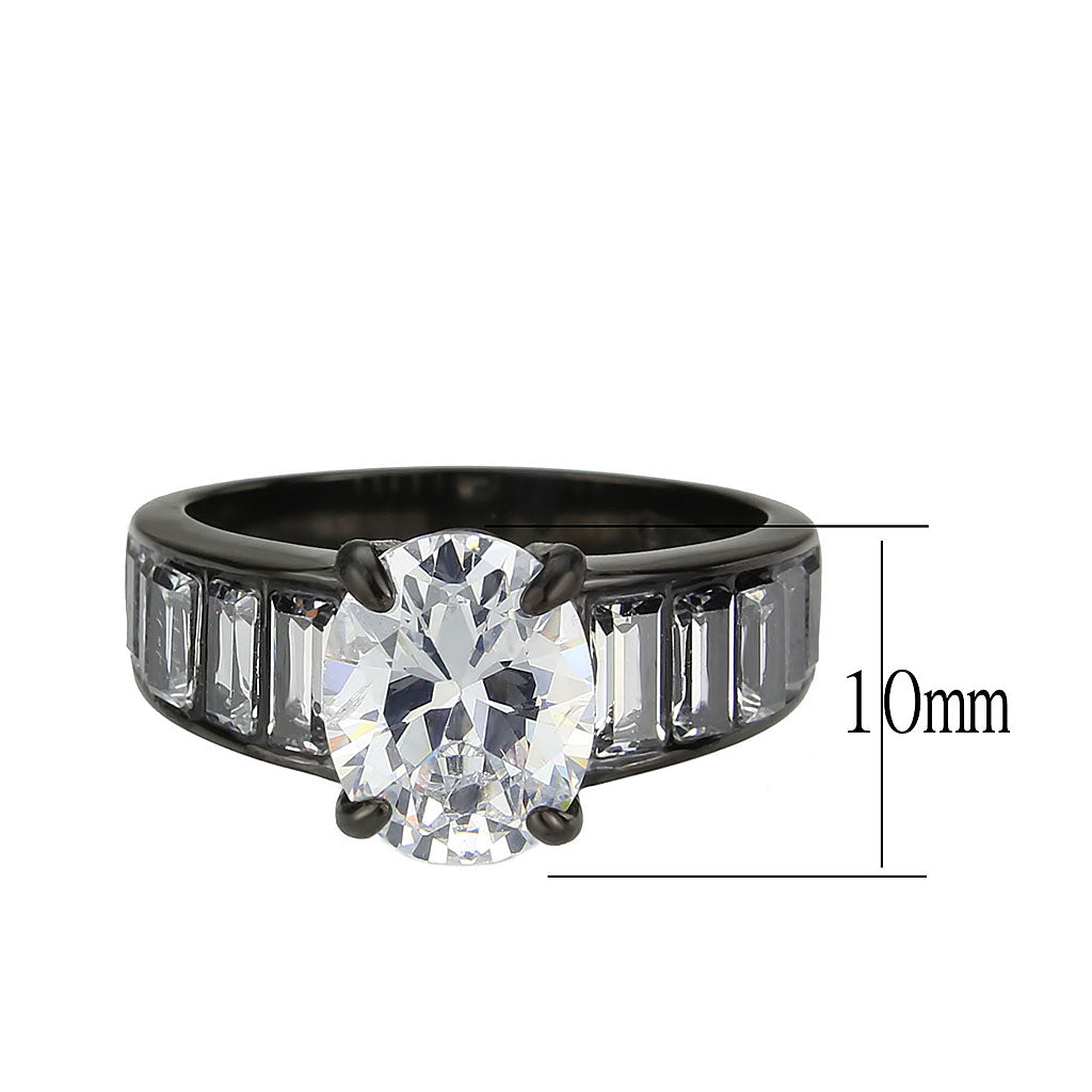 TK3778 - IP Black (Ion Plating) Stainless Steel Ring with AAA Grade CZ in Clear