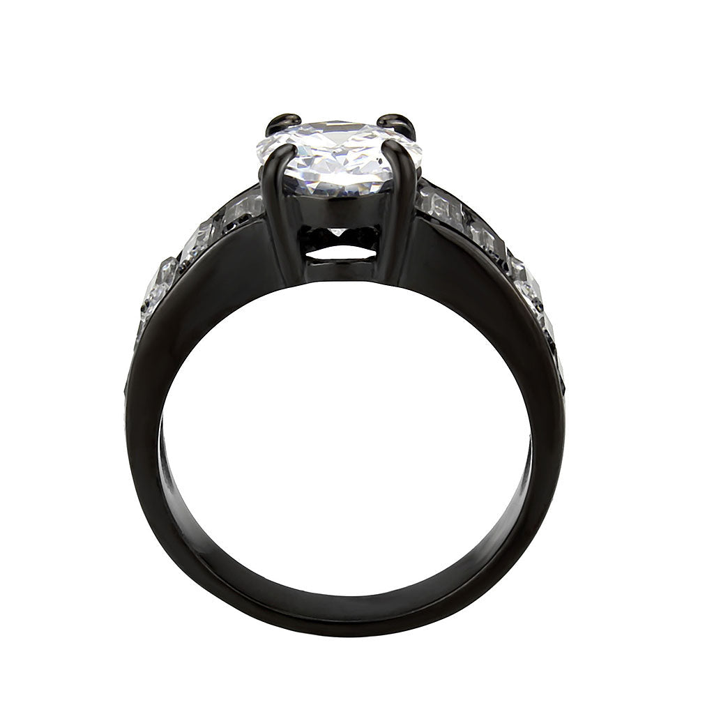 TK3778 - IP Black (Ion Plating) Stainless Steel Ring with AAA Grade CZ in Clear