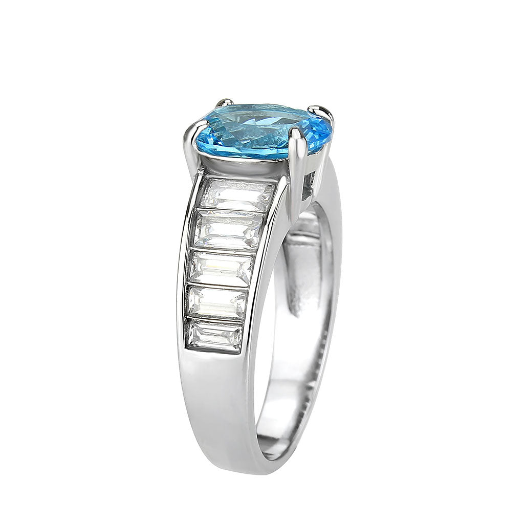 TK3779 - High polished (no plating) Stainless Steel Ring with Synthetic in SeaBlue