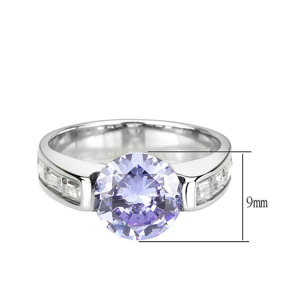 TK3780 - High polished (no plating) Stainless Steel Ring with AAA Grade CZ in LightAmethyst