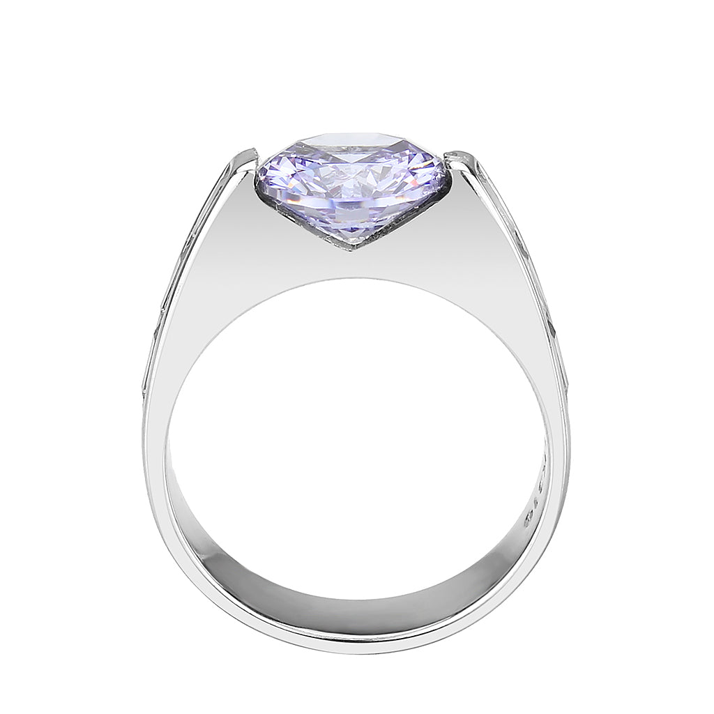 TK3780 - High polished (no plating) Stainless Steel Ring with AAA Grade CZ in LightAmethyst