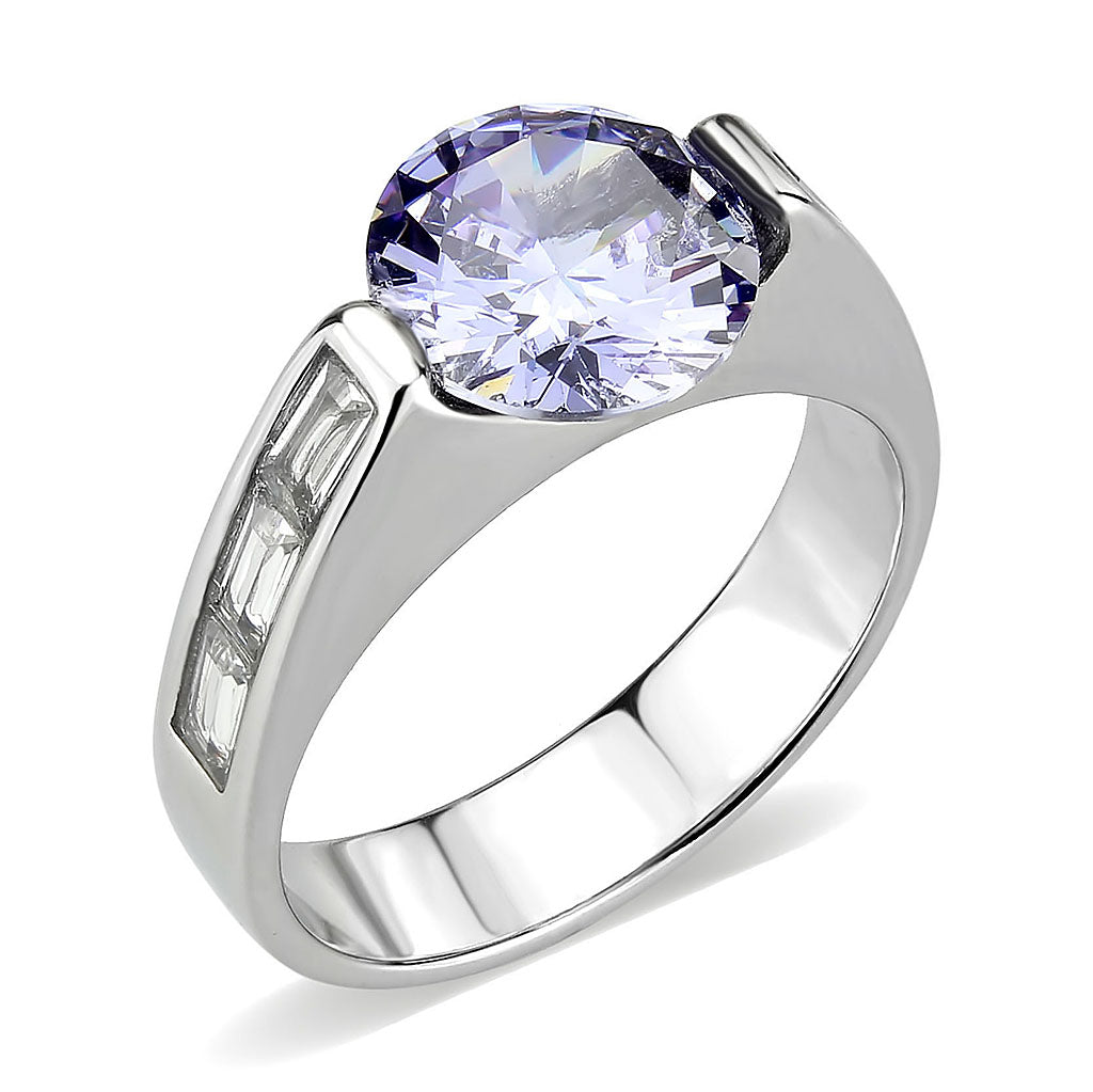 TK3780 - High polished (no plating) Stainless Steel Ring with AAA Grade CZ in LightAmethyst