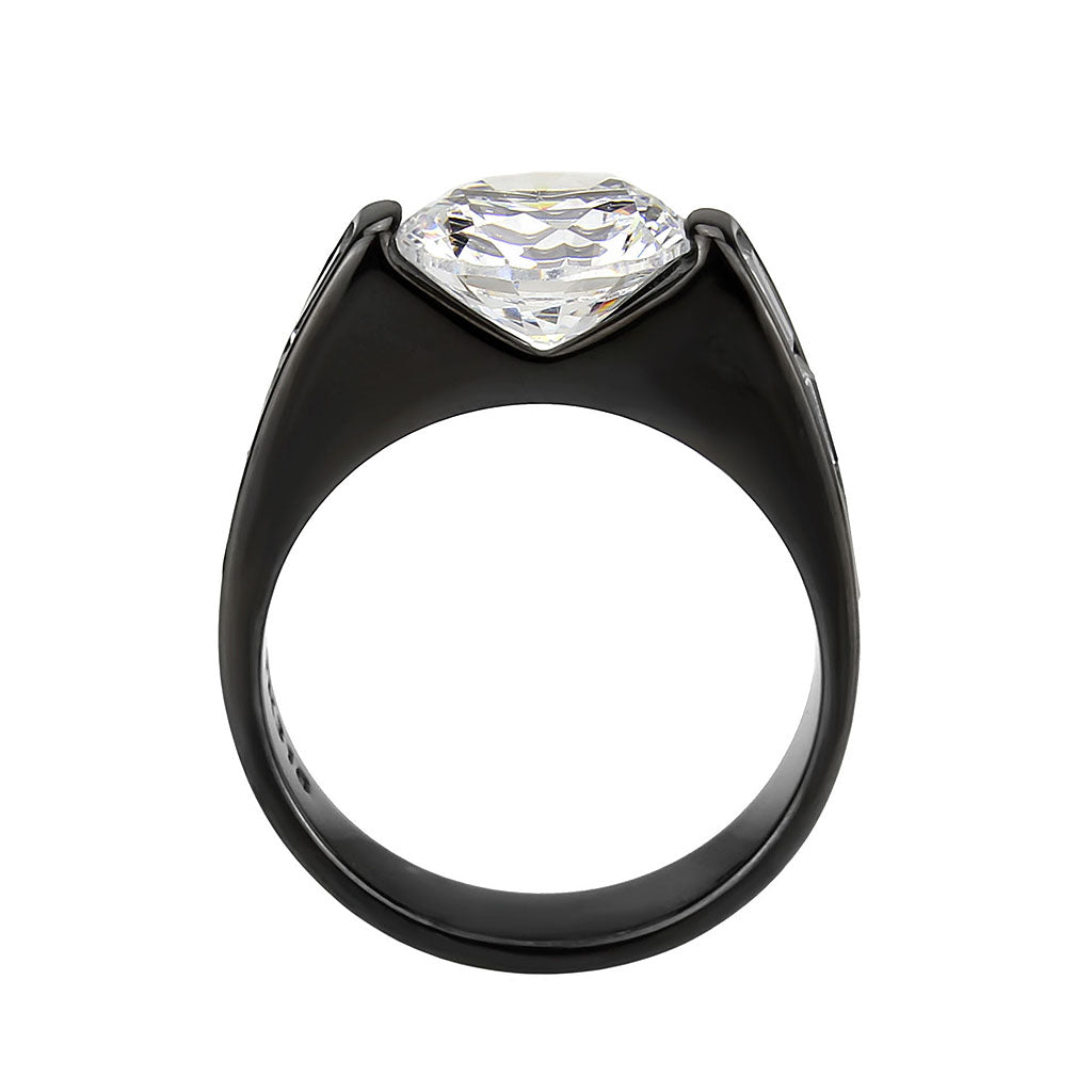 TK3781 - IP Black (Ion Plating) Stainless Steel Ring with AAA Grade CZ in Clear