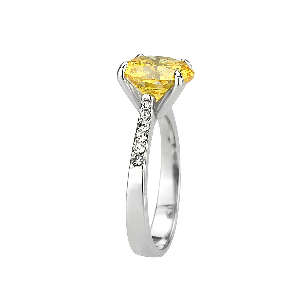 TK3783 - High polished (no plating) Stainless Steel Ring with AAA Grade CZ in Topaz