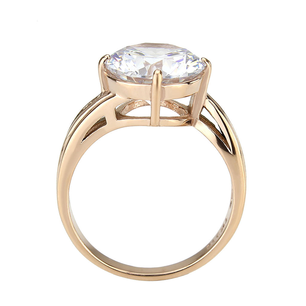 TK3785 - IP Rose Gold(Ion Plating) Stainless Steel Ring with AAA Grade CZ in Clear