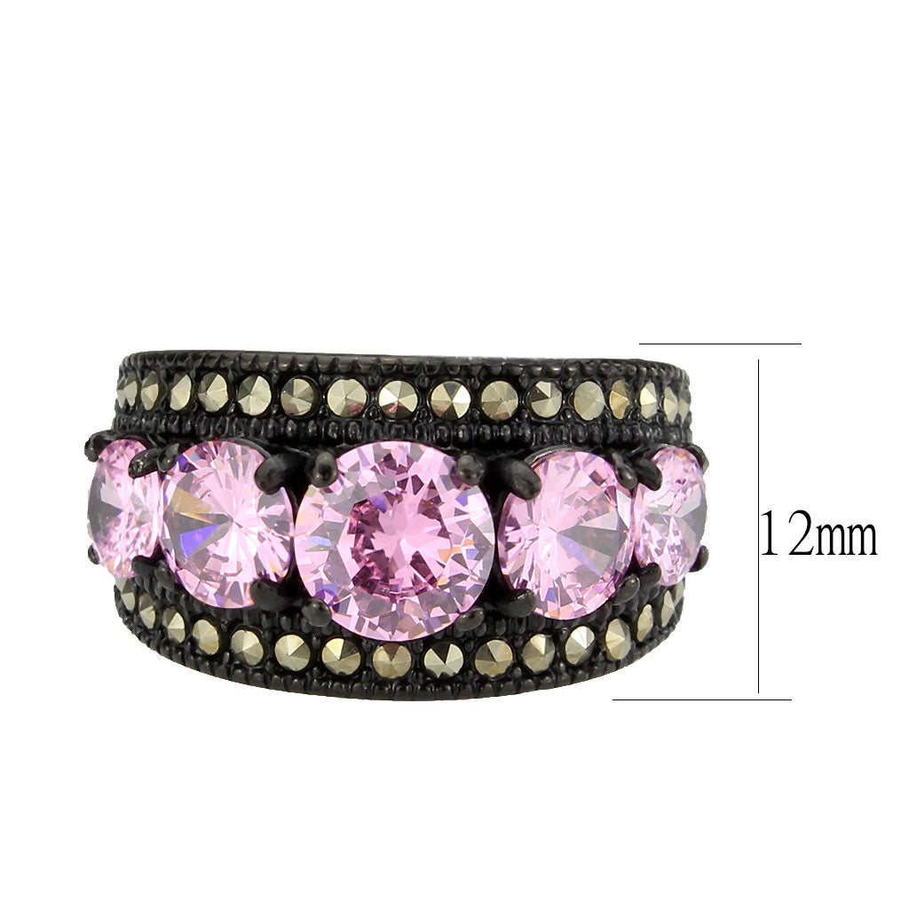 TK3792 - IP Black (Ion Plating) Stainless Steel Ring with AAA Grade CZ in Rose