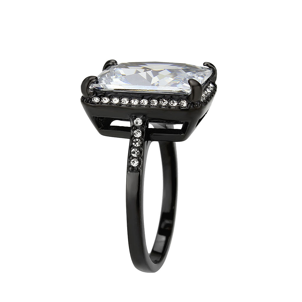 TK3794 - IP Black (Ion Plating) Stainless Steel Ring with AAA Grade CZ in Clear