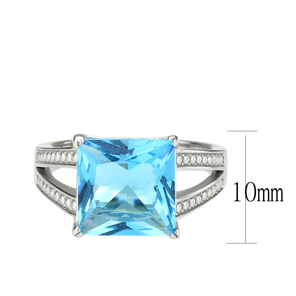 TK3807 - High polished (no plating) Stainless Steel Ring with Synthetic in SeaBlue