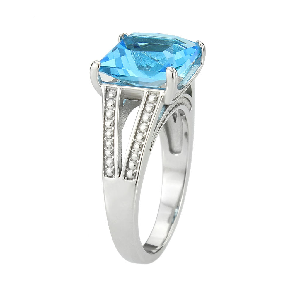 TK3807 - High polished (no plating) Stainless Steel Ring with Synthetic in SeaBlue