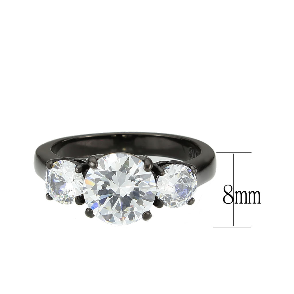 TK3809 - IP Black (Ion Plating) Stainless Steel Ring with AAA Grade CZ in Clear