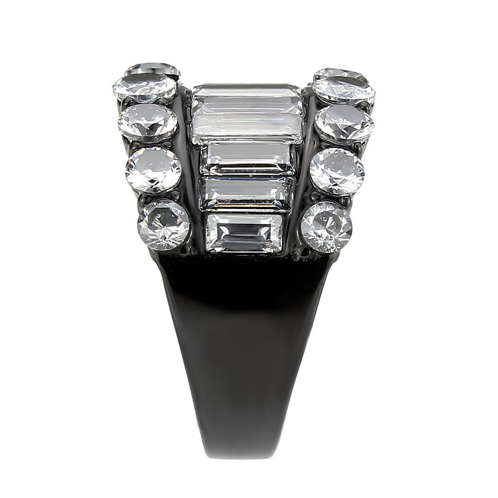 TK3813 - IP Black (Ion Plating) Stainless Steel Ring with AAA Grade CZ in Clear