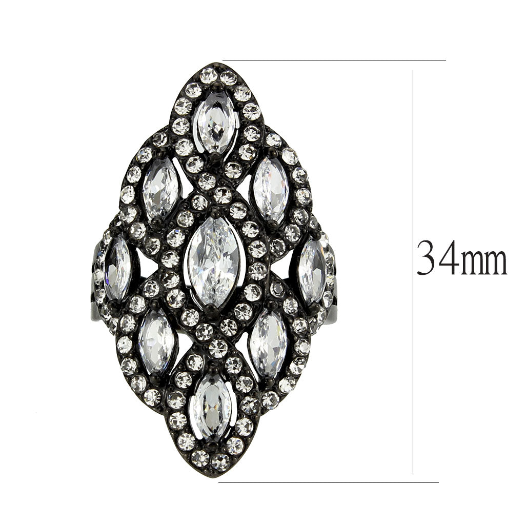 TK3816 - IP Black (Ion Plating) Stainless Steel Ring with AAA Grade CZ in Clear