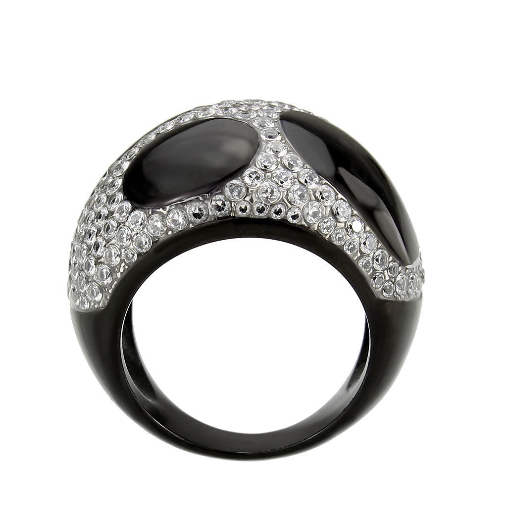 TK3818 - Two Tone IP Black (Ion Plating) Stainless Steel Ring with AAA Grade CZ in Clear