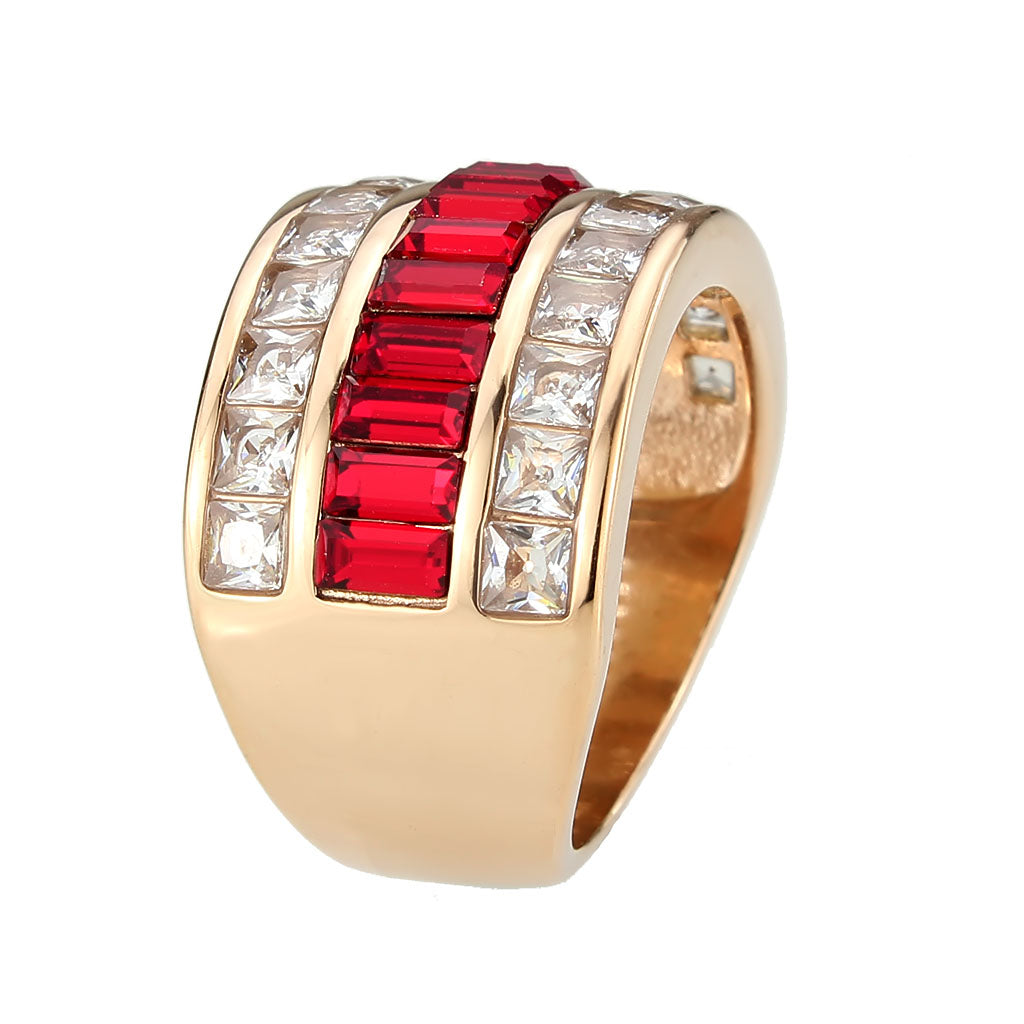 TK3823 - IP Rose Gold(Ion Plating) Stainless Steel Ring with Top Grade Crystal in Red Series