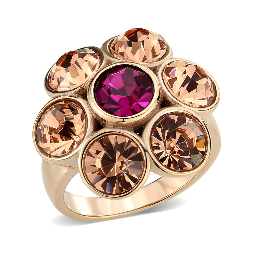 TK3824 - IP Rose Gold(Ion Plating) Stainless Steel Ring with Top Grade Crystal in MultiColor